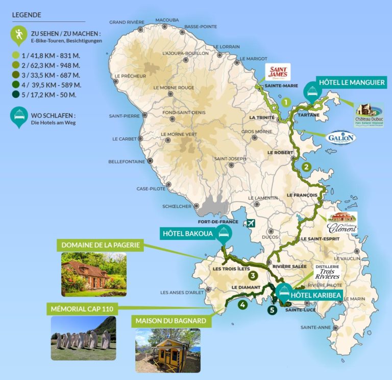 Maßgeschneiderter Trip mit dem E-Bike, um Martinique zu entdecken.